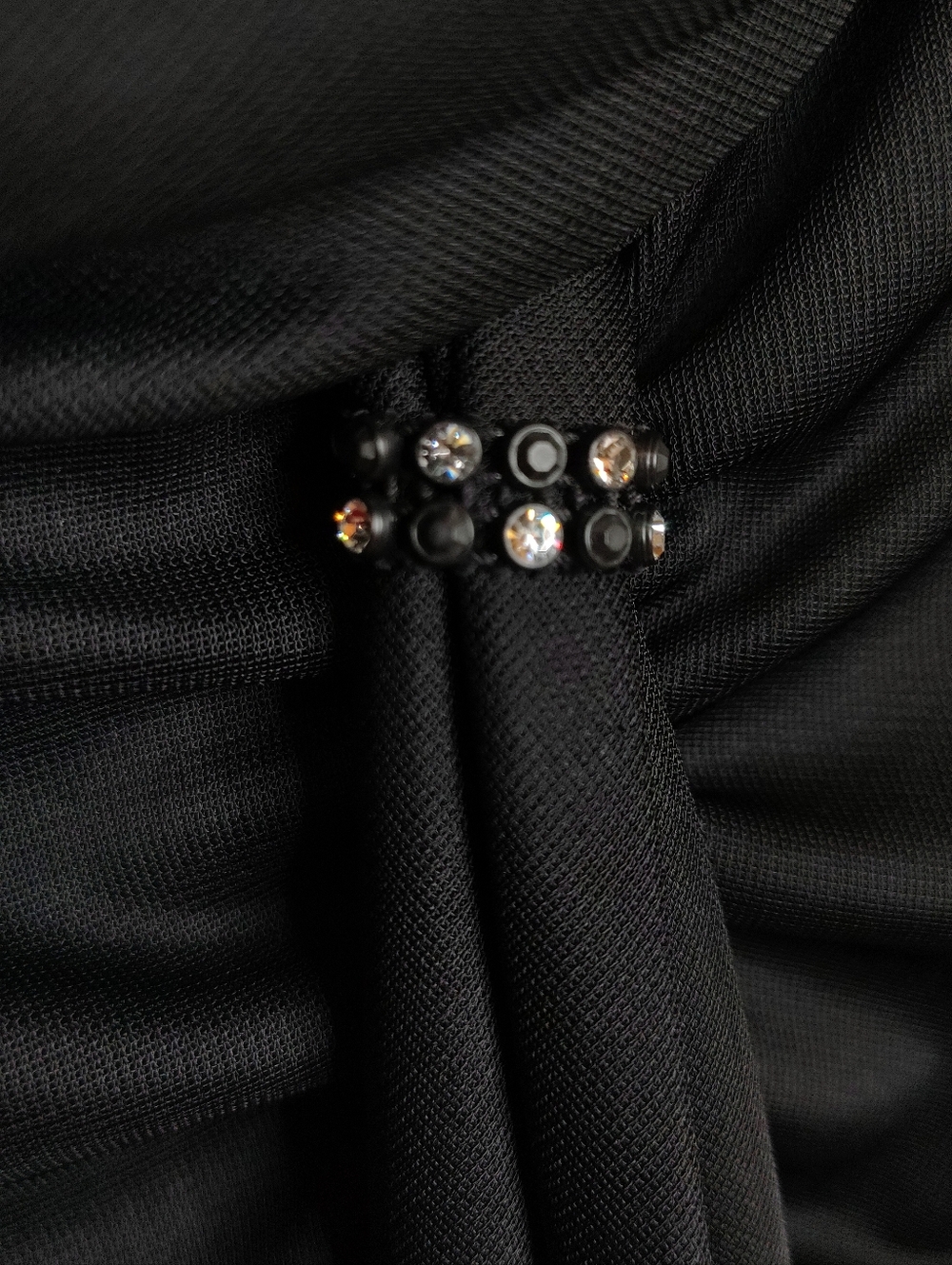 Metaphor Black Ruched Drape Top with Rhinestone Accent - Picture 9 of 14